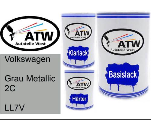 Volkswagen, Grau Metallic 2C, LL7V: 500ml Lackdose + 500ml Klarlack + 250ml Härter - Set, von ATW Autoteile West.